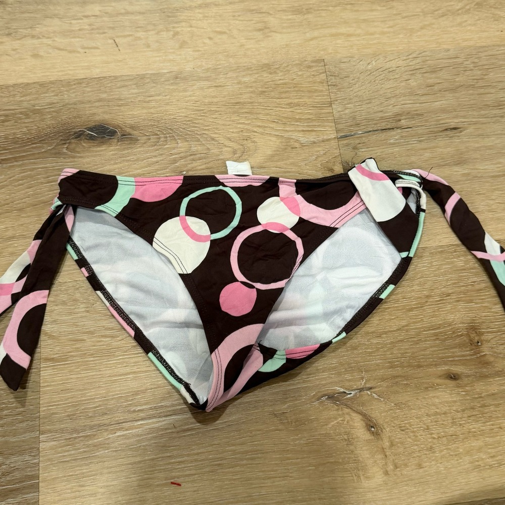 Pool Party Brown Pink Mint Geometric Circle Print Side Tie Bikini Bottoms Size M